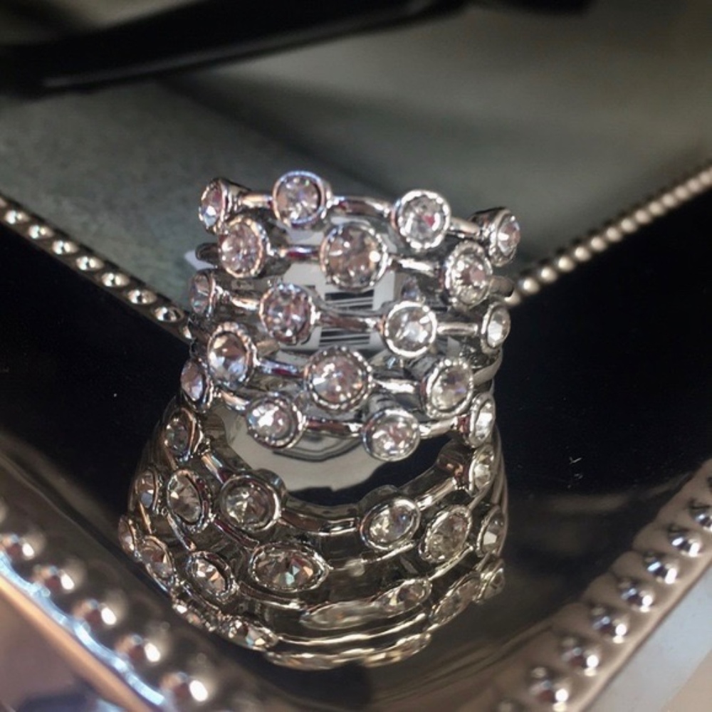 Gorgeous Silvertone and White Crystal accents Ring - Picture 2 of 5